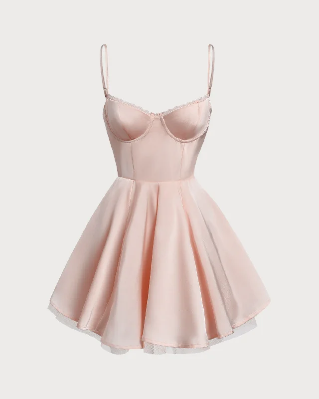 Mini dresses with abstract prints for an artistic look Pink Sweetheart Neck Slip Pleated Mini Dresses