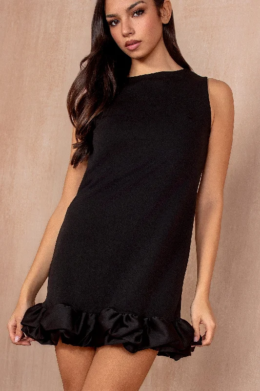 Mini dresses with bow accents for a sweet look Gretal Black Ruffle Trim Dress