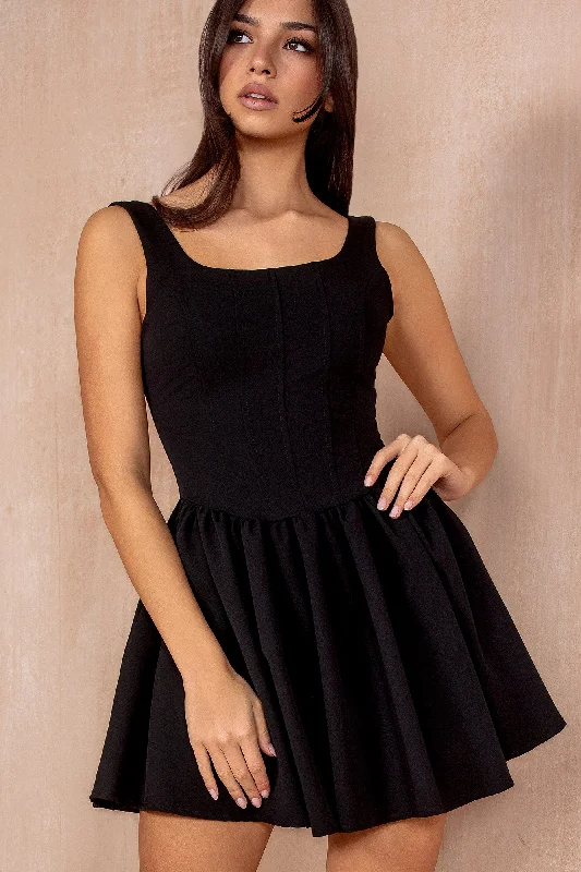 Mini dresses with high - low hems for a modern twist Hollie Black Milkmaid Dress
