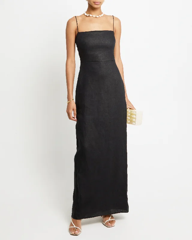 Midi dresses with ruffled hems for a romantic date night Adeline Linen Dress