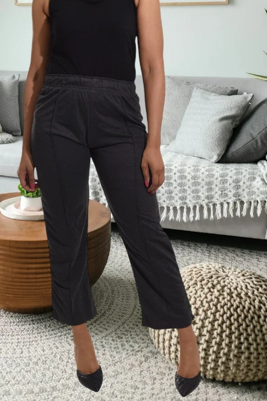 Tapered Leg Women's Wool Blend Trousers for WinterDark Grey Waisted Pants