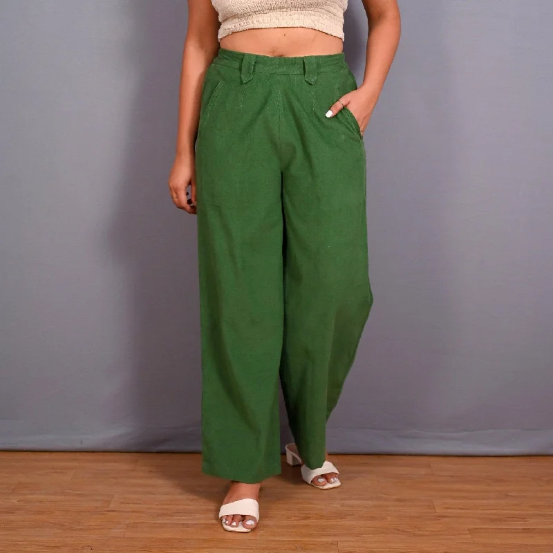 Cigarette Style Women's Printed Linen Blend Pants for Casual DaysMoss Green Warm Cotton Corduroy Elasticated Wide Legged Pant