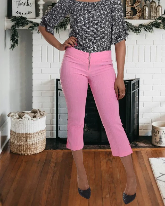Plus Size Women's High - Waisted Bootcut Jeans in Distressed StylePink Pedal Pushers