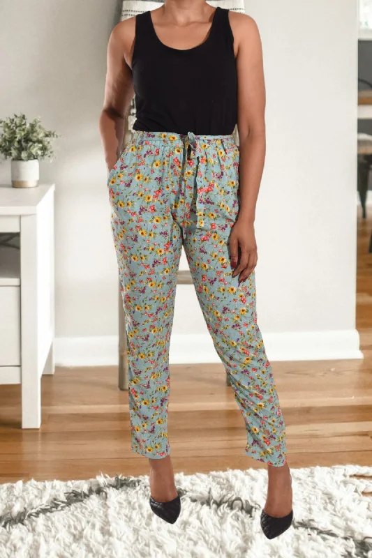 Ankle - Length Women's Printed Joggers for TravelingSage Floral Pocket Pants