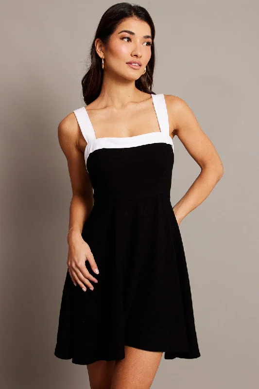 Sheath Women Dress with a Tailored Fit for a Professional LookBlack Fit And Flare Dress Mini