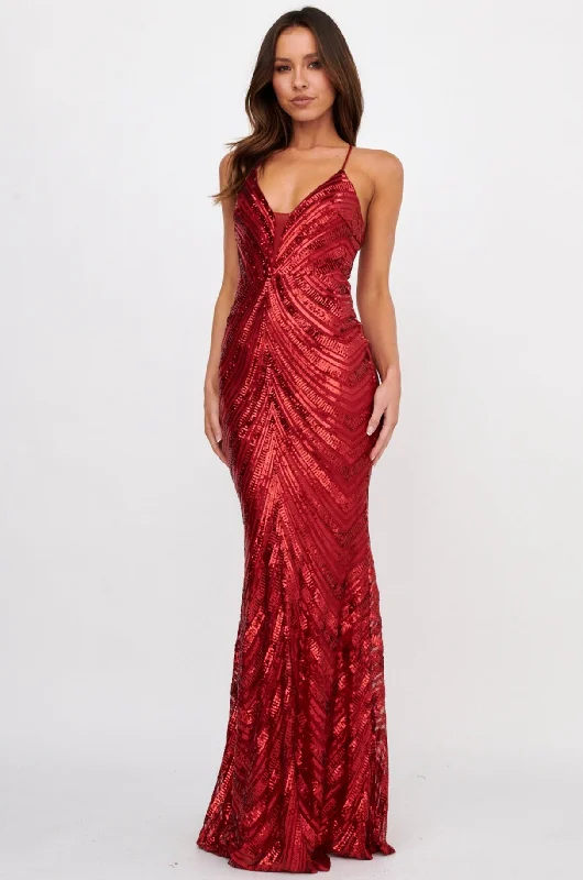 Long - Sleeve Women Dress in Velvet for a Luxurious Winter LookDalila Open Tied Back Sequin Maxi Dress Red
