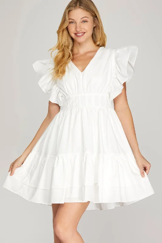 Pleated Women Dress with a Timeless and Elegant TextureKimmie Ruffle Sleeve Tiered Dress