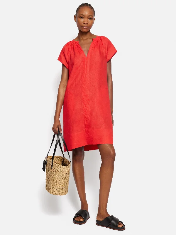 Strapless Women Dress with a Built - in Bra for Comfort and SupportLinen Smocked T-shirt Dress | Coral