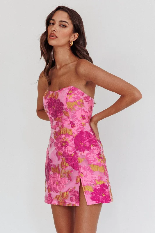 Ball Gown Women Dress with a Full Skirt for a Princess - like LookMarlina Strapless Jacquard Mini Dress Pink