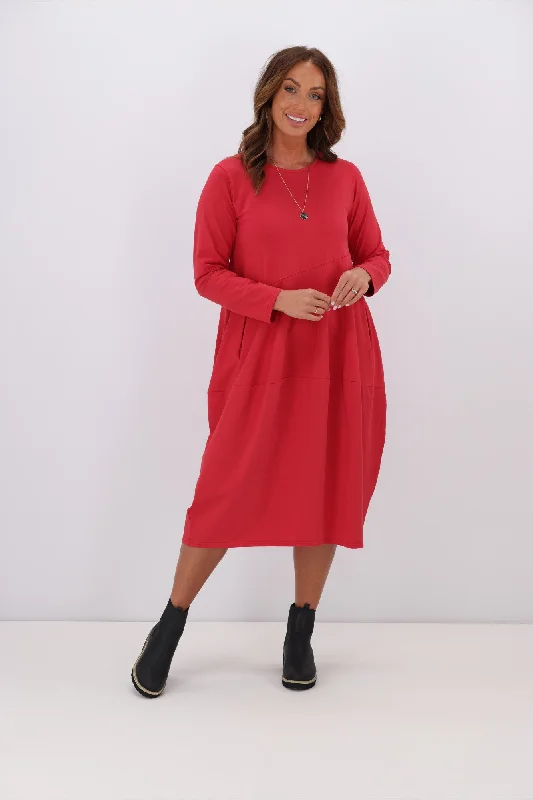 Off - the - Shoulder Women Dress for a Romantic and Feminine LookTirelli L/S Diagonal Seam Dress Raspberry