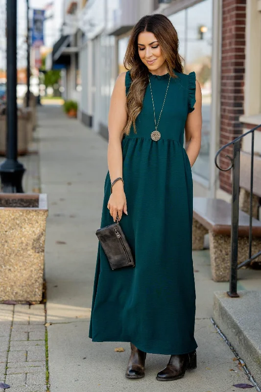 Maxi dresses with a ruched bodice for a more form - fitting and feminine shapeDressy Ruffle Trim Maxi Dress
