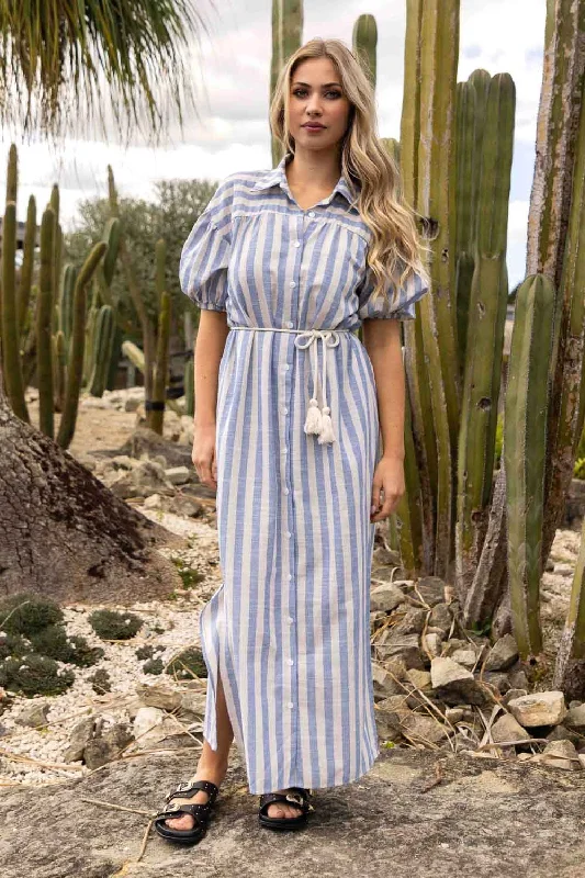 Maxi dresses with tassel accents for a fun and lively touchLaguna Shirt Dress Sky Blue Stripe