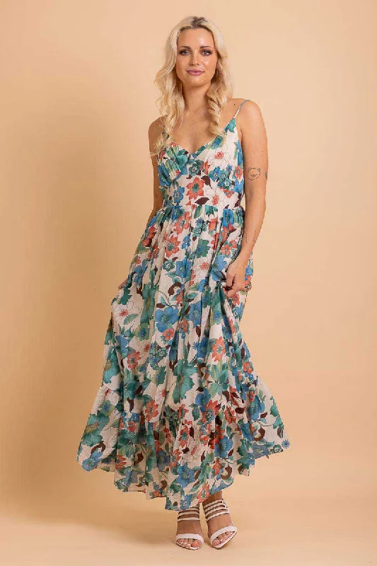 Maxi dresses with a keyhole back for a sexy detailStellar Maxi Dress Teal Floral