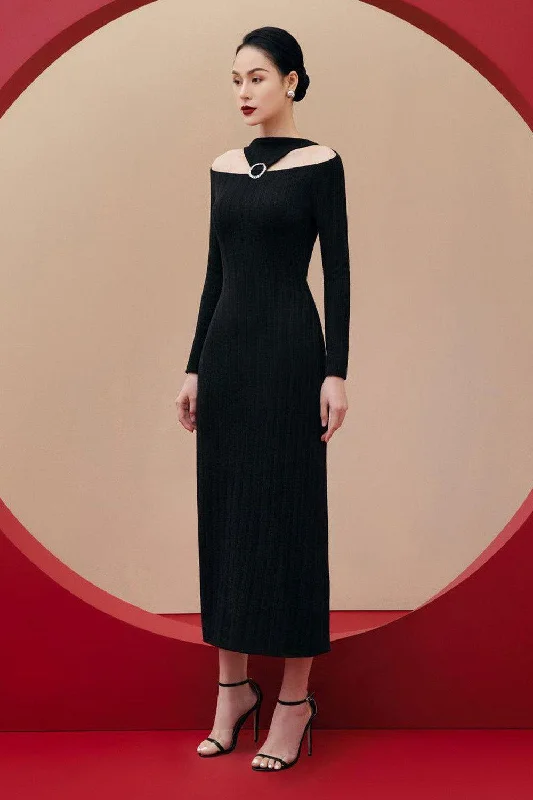 A - line midi dresses with floral prints for spring brunchesJanis Sheath Boat Neck Cotton Jersey Dress