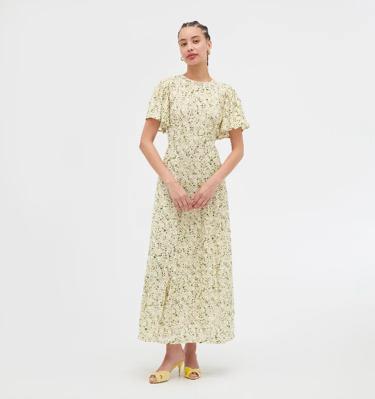 Midi dresses with sheer panels for a touch of allureThe Dominique Dress - Yellow Basketweave Vine