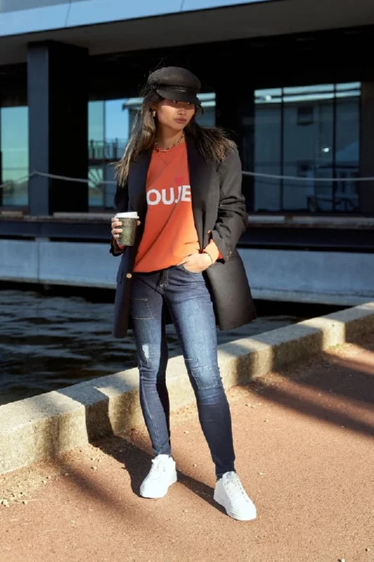 Women's pants with adjustable cuffs Dark - wash women jeans for a sophisticated and slimming effect Style Laundry - SL390 Skinny Jean