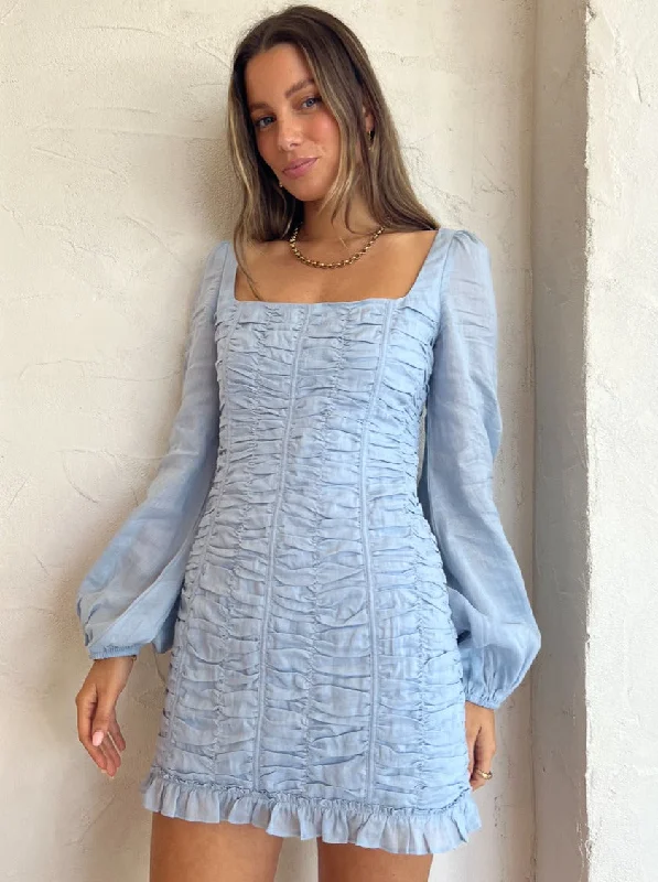 Mini dresses with puff sleeves for a vintage lookIssy Reign Dress in Sky Blue