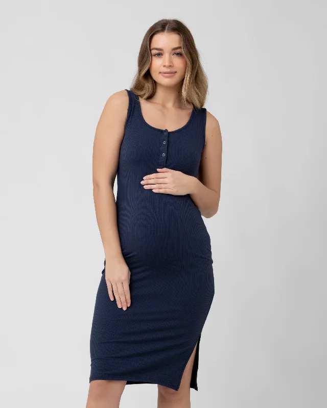 Mini dresses with pocket details for added functionalityPenny Button Down Rib Dress  Navy