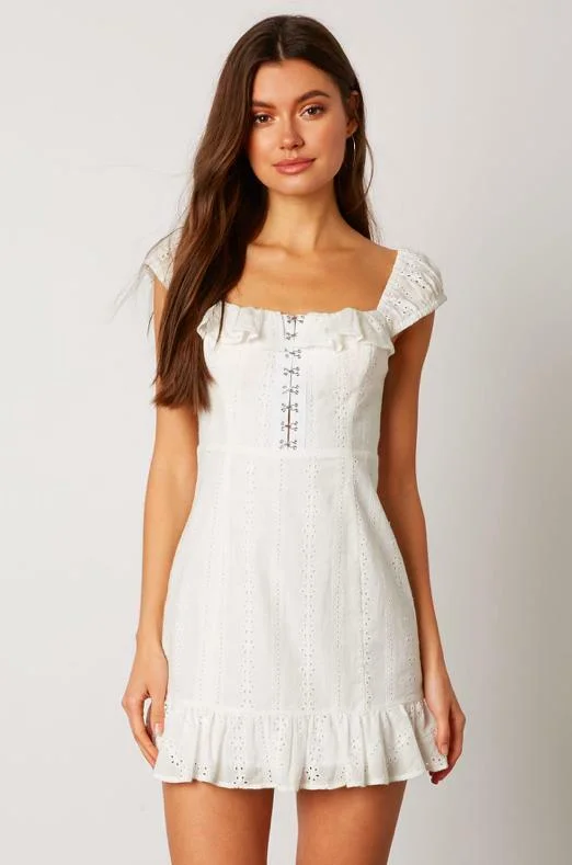 Bow - backed wedding guest dresses in silk for a luxurious feelAll You Give White Eyelet Hook & Eye Mini Dress