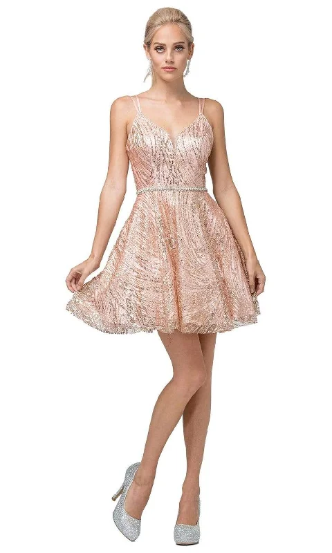 Cocktail dresses with a ruched bodice and spaghetti strapsDancing Queen - 3227 Embellished Plunging V-neck A-line Dress