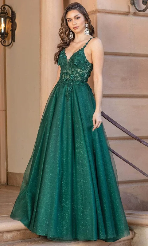 Halter - neck wedding guest dresses with beaded strapsDancing Queen 4328 - Embroidery-Detailed A-line Gown