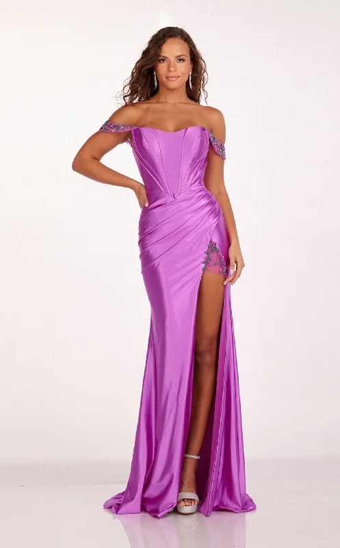 Tea - length formal dresses with lace trim for a semi - formal promAbby Paris 90206 Dress