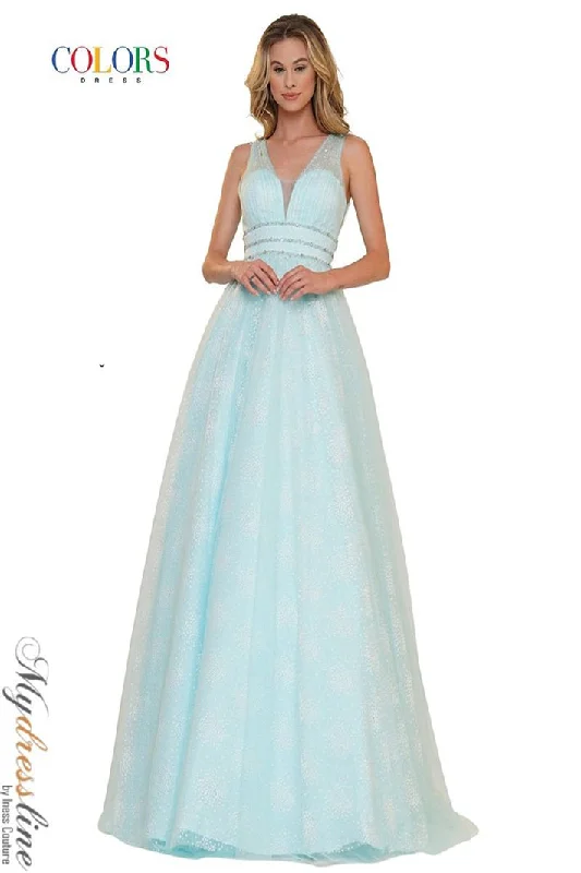 Prom dresses with keyhole backs and rhinestone - studded straps for a flirty lookColors 2736