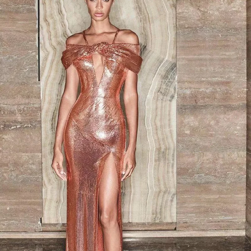 Formal dresses with one - shoulder ruffled straps and sequined bodices for a trendy and eye - catching lookEV1232 New Trendy Elegance Party Club Bodycon Long Sexy Dress Off Shoulder Dress Women Vintage Fashion Sequined Evening Dresses