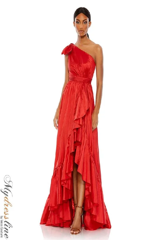 Formal dresses with one - shoulder ruffled straps and sequined bodices for a trendy and eye - catching lookMac Duggal 68027