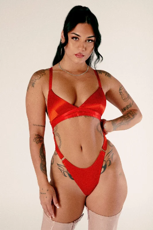 Mesh Bodysuits for a Bold and Edgy Fashion StatementCXIX Aphrodite Bodysuit - Red Satin
