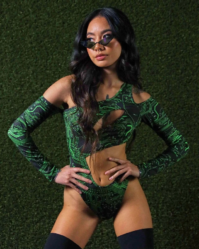 Convertible Straps Bodysuits for Multiple Styling OptionsCyber Matrix Long Sleeve Cutout Bodysuit